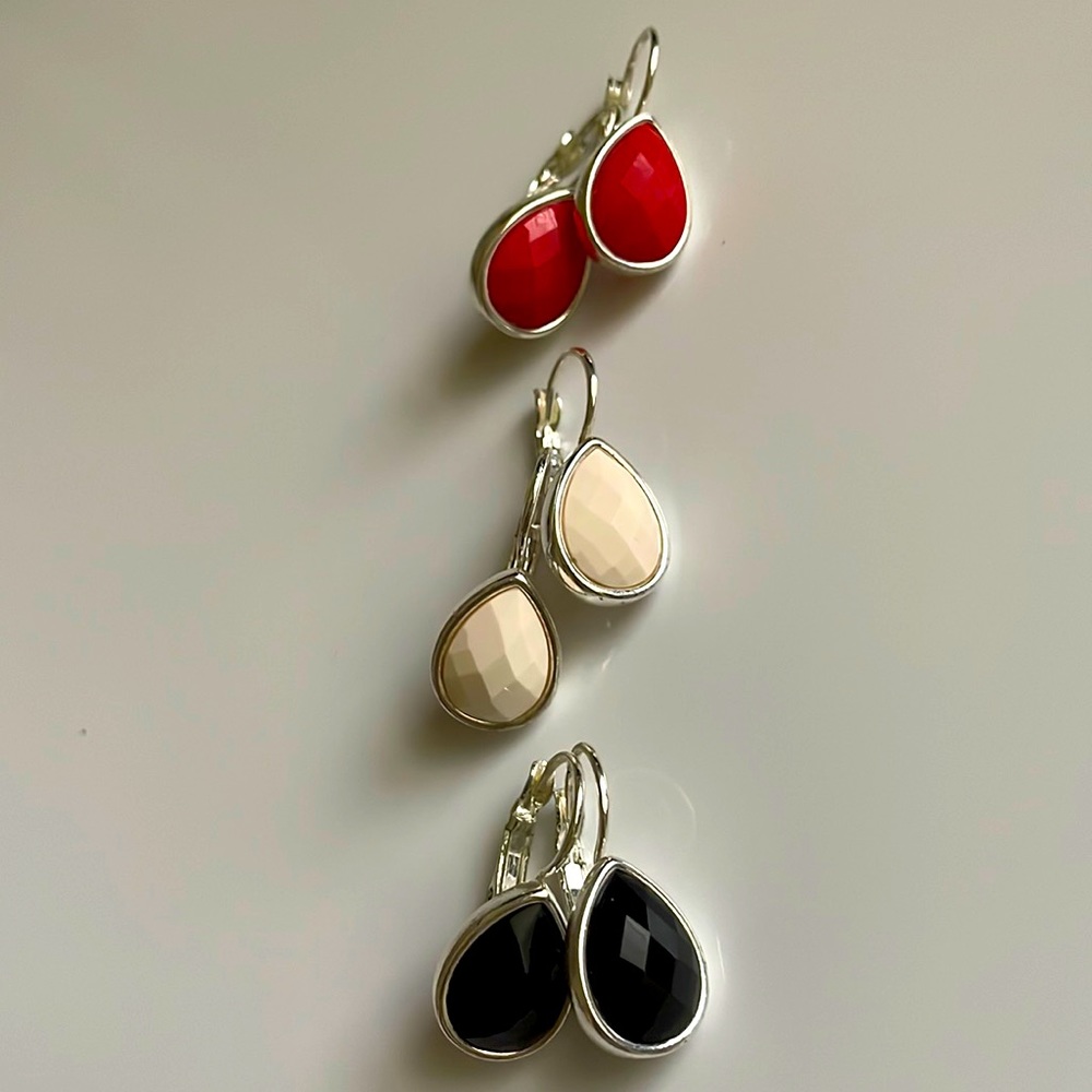 Joan Rivers vintage set of 3 earrings bezel cut teardrop